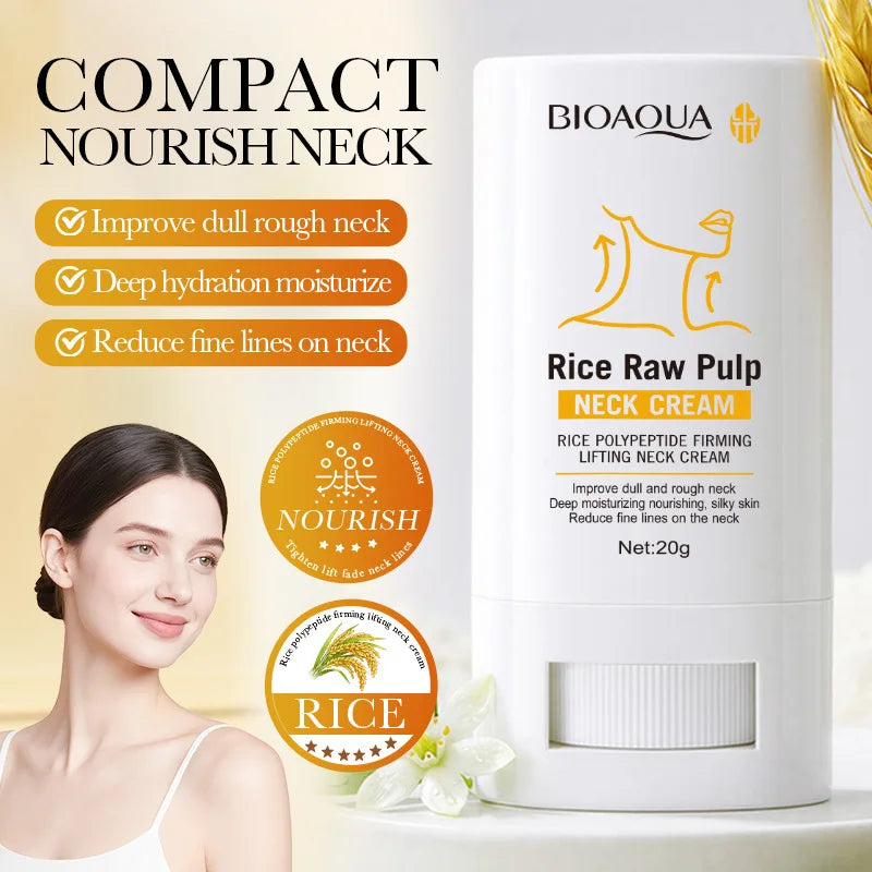 BIOAQUA Crema Collo al Riso Puro con Polipeptidi di Riso Rassodante, Lifting e Idratante, Migliora la Pelle Opaca e Ruvida, Riduce le Linee Sottili, Cura del Collo