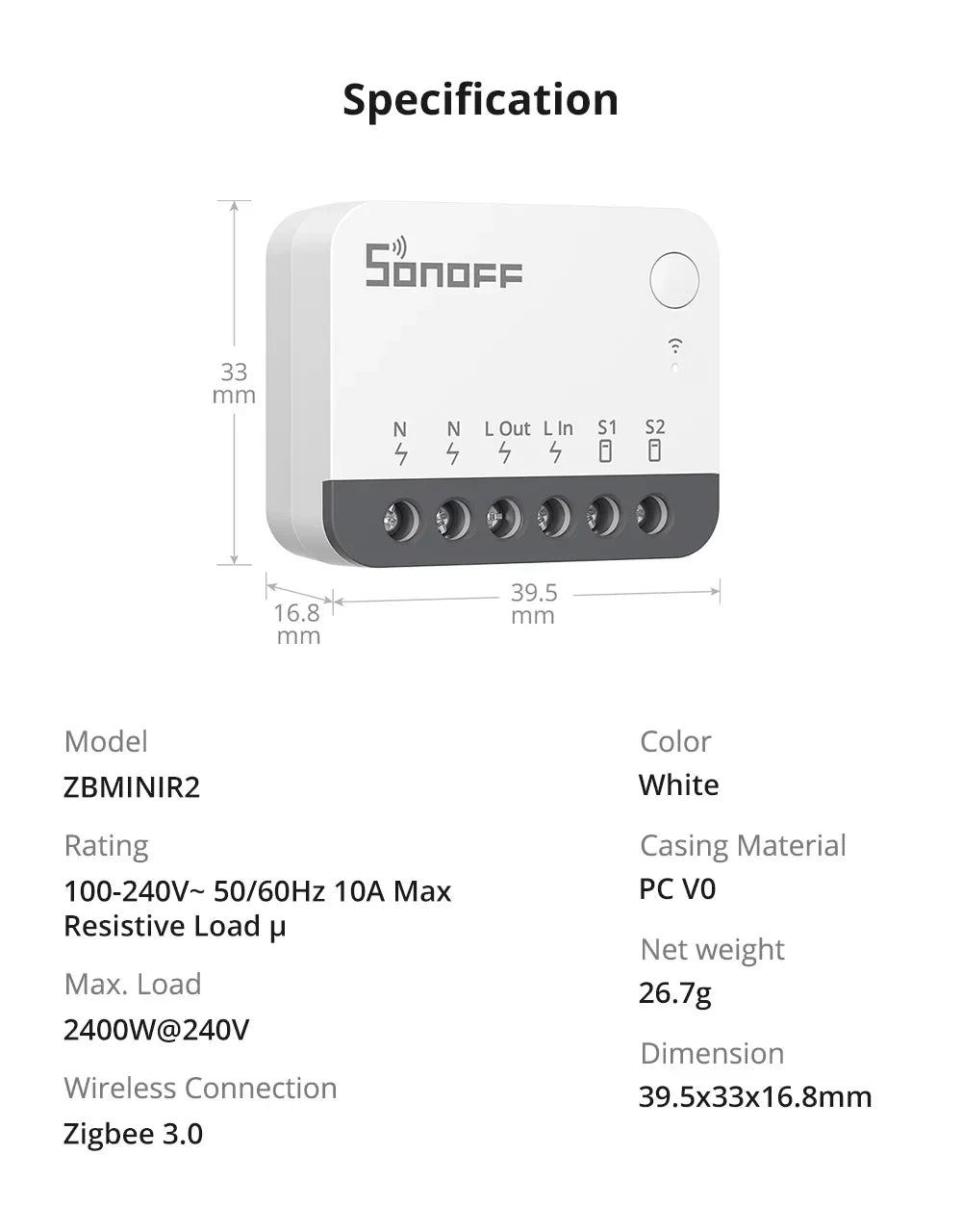 SONOFF ZBMINIR2 Extreme Sonoff Zigbee Switch Sonoff Zbmini R2 Dimensioni più piccole Controllo bidirezionale Temporizzatore sicuro Richiesta cavo neutro