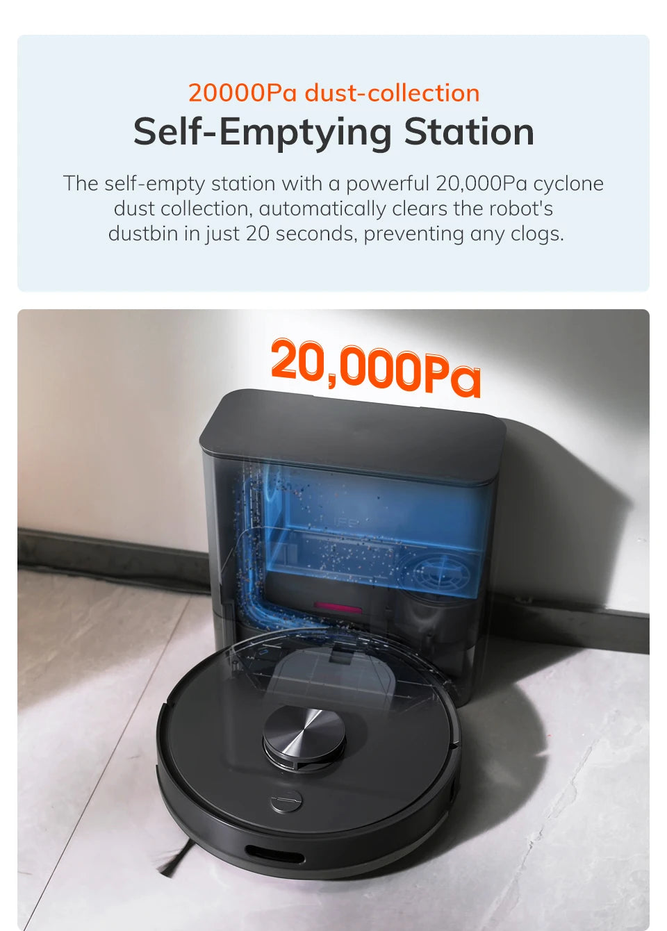 Robot Aspirapolvere ILIFE T20s Ultra con Stazione di Svuotamento Automatico, Aspirazione 10000Pa, Batteria 4600mAh, Autonomia Massima 300 Minuti