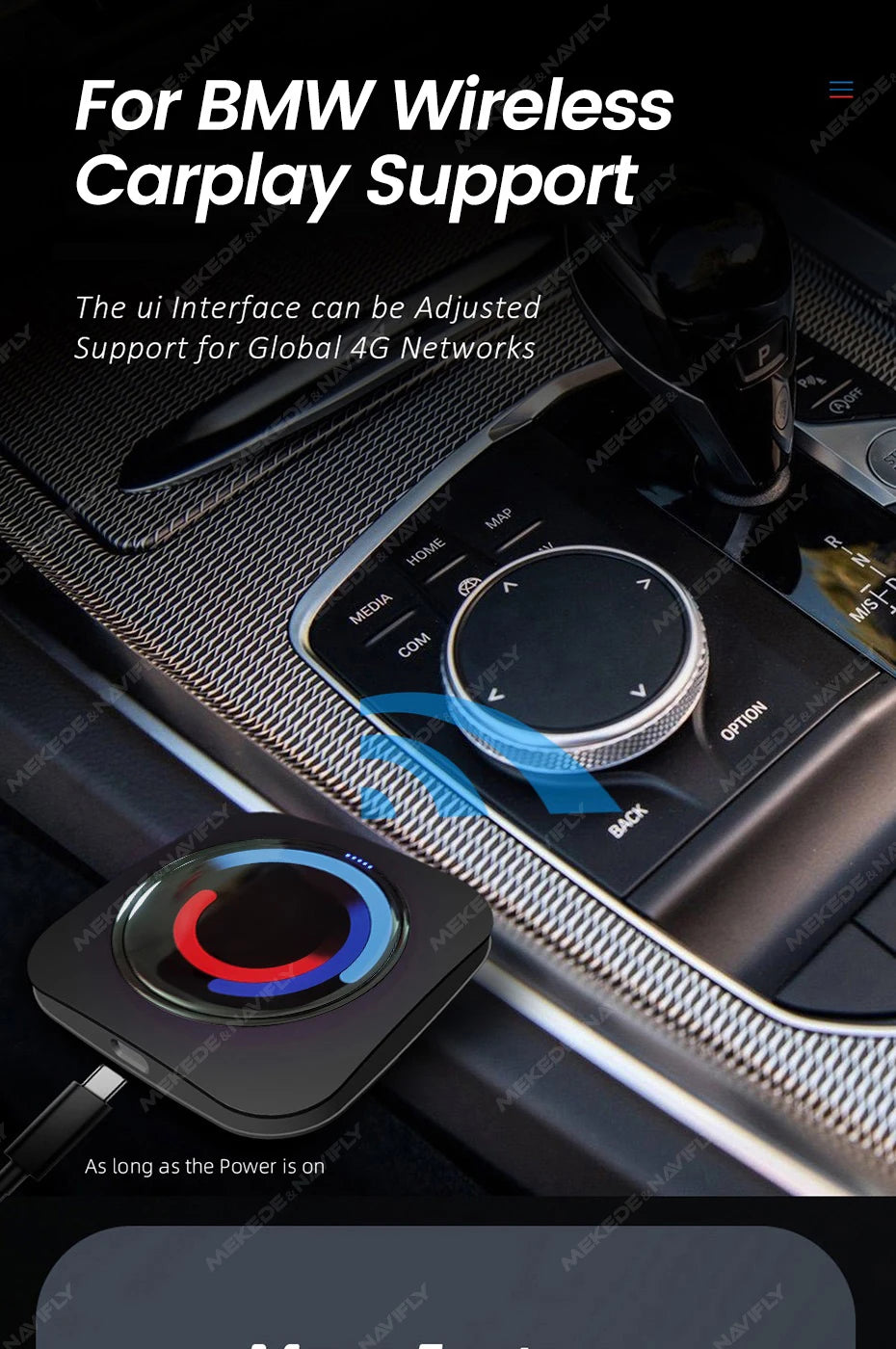 Mekede Android 13, processore a 8 core, 8 GB di RAM, 128 GB di memoria, TV box portatile, CarPlay wireless, Android Auto wireless, navigazione GPS, menu multimediale, equalizzatore, compatibile con BMW ID6, ID7, ID8, ID9, sup