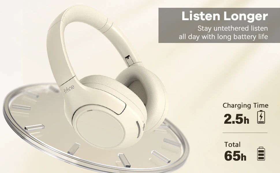 FIFINE Cuffie wireless Bluetooth per telefono/al pad, cuffie over-ear con cancellazione attiva del rumore per musica/gioco, portatili, 65H-X3