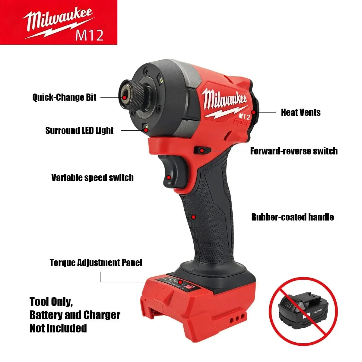 Cacciavite elettrico Milwaukee M12, potente cacciavite a batteria, ideale per lavori di manutenzione domestica e progetti fai-da-te (batteria non inclusa).