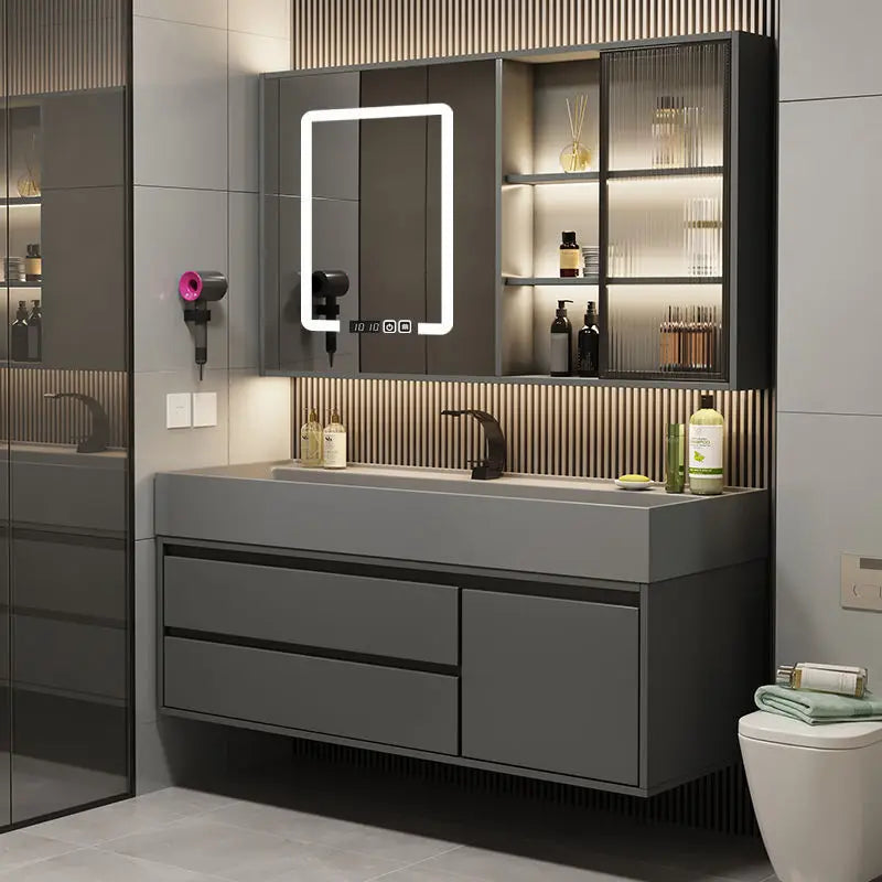 Combinazione di mobile lavabo e specchio da bagno in nano-roccia di lusso leggero