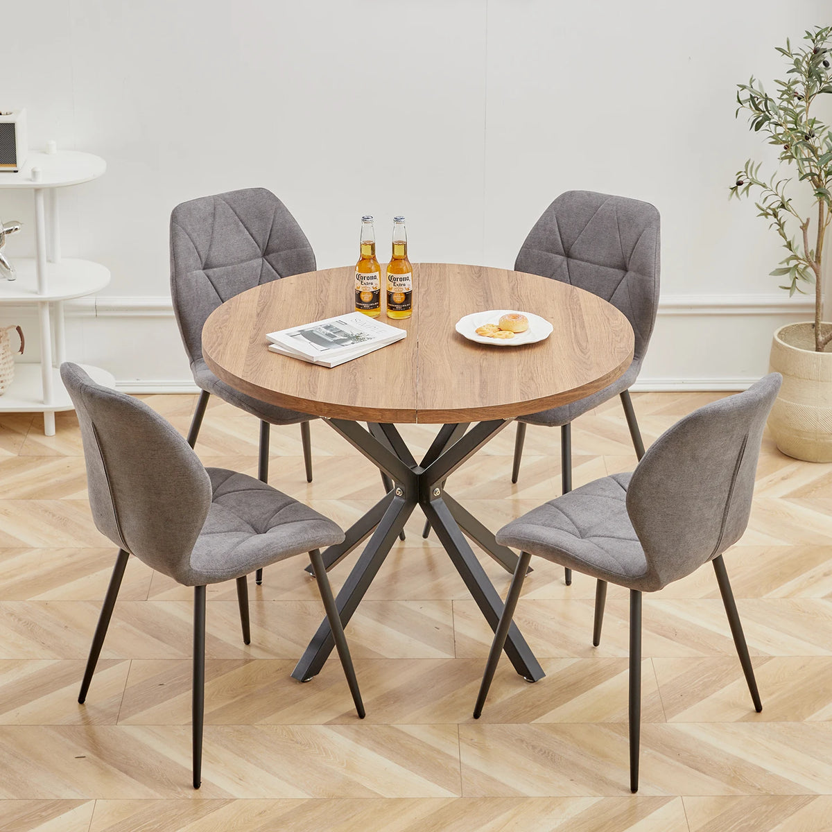Tavolo da pranzo rotondo in stile nordico EGOONM, 100 cm, piano in MDF, gambe in metallo nero, ideale per sala da pranzo, cucina e arredamento della casa.