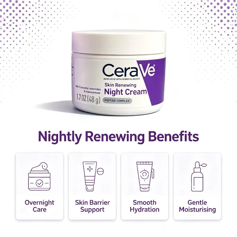 Crema Notte Rinnovante per la Pelle CeraVe 48g, Crema Idratante Riparatrice della Barriera per Uso Quotidiano