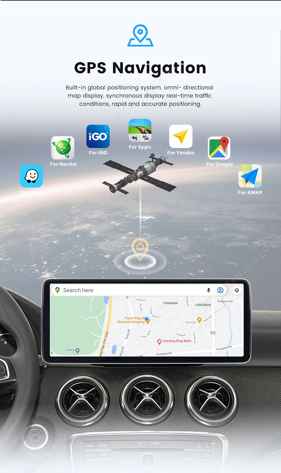 Schermo QLED da 12,3" con processore Snapdragon, risoluzione 1920x720, CarPlay wireless, Android Auto, navigazione GPS, sistema multimediale per Mercedes Benz Classe C W205 NTG5.0, sistema intelligente, lettore video 4K, tele