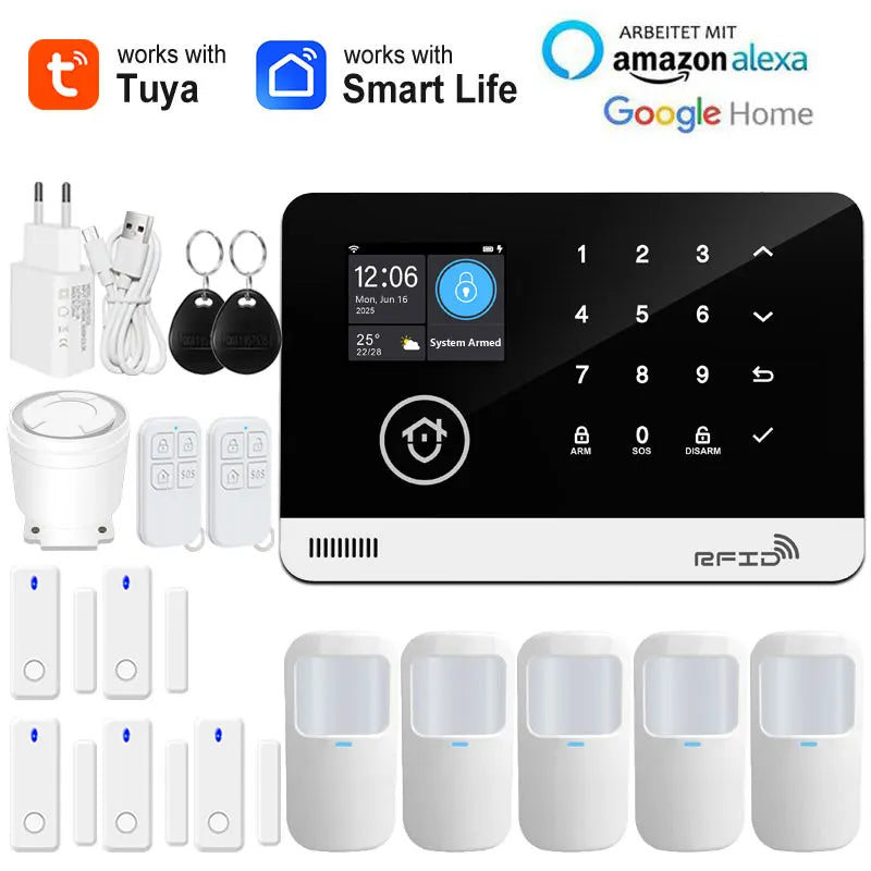 Sistema di allarme di sicurezza domestica Tuya Smart WiFi GSM - Tastiera touch Controllo APP RFID Antifurto wireless con volume regolabile