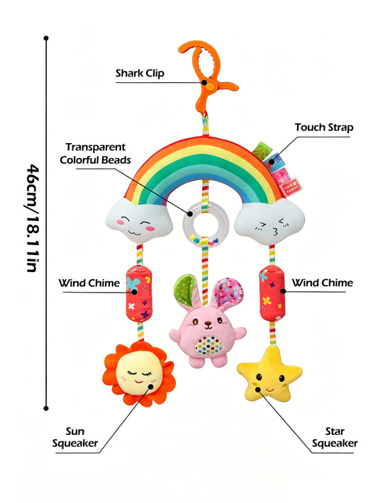 Giocattolo di Peluche per Neonati con Sonaglio e Sottoposto a Pressione per lo Sviluppo Multi-Sensoriale del Bambino 0-12 Mesi, Regalo Perfetto per Neonati per Culla e Seggiolino Auto