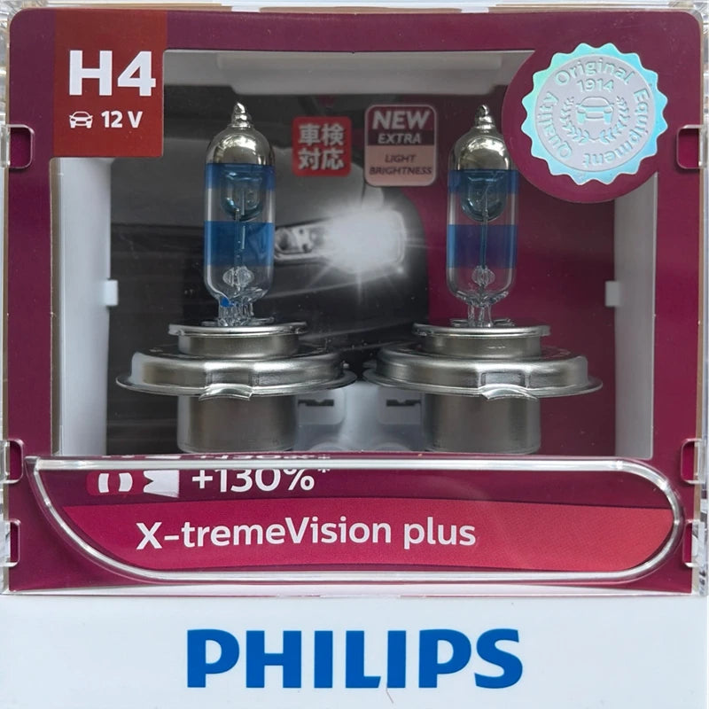 Philips H4 12V 60/55W X-tremeVisio Plus 3700K Luce Brillante Fino al 130% Più Luminosa Faro Alogeno Originale per Auto 12342XV+