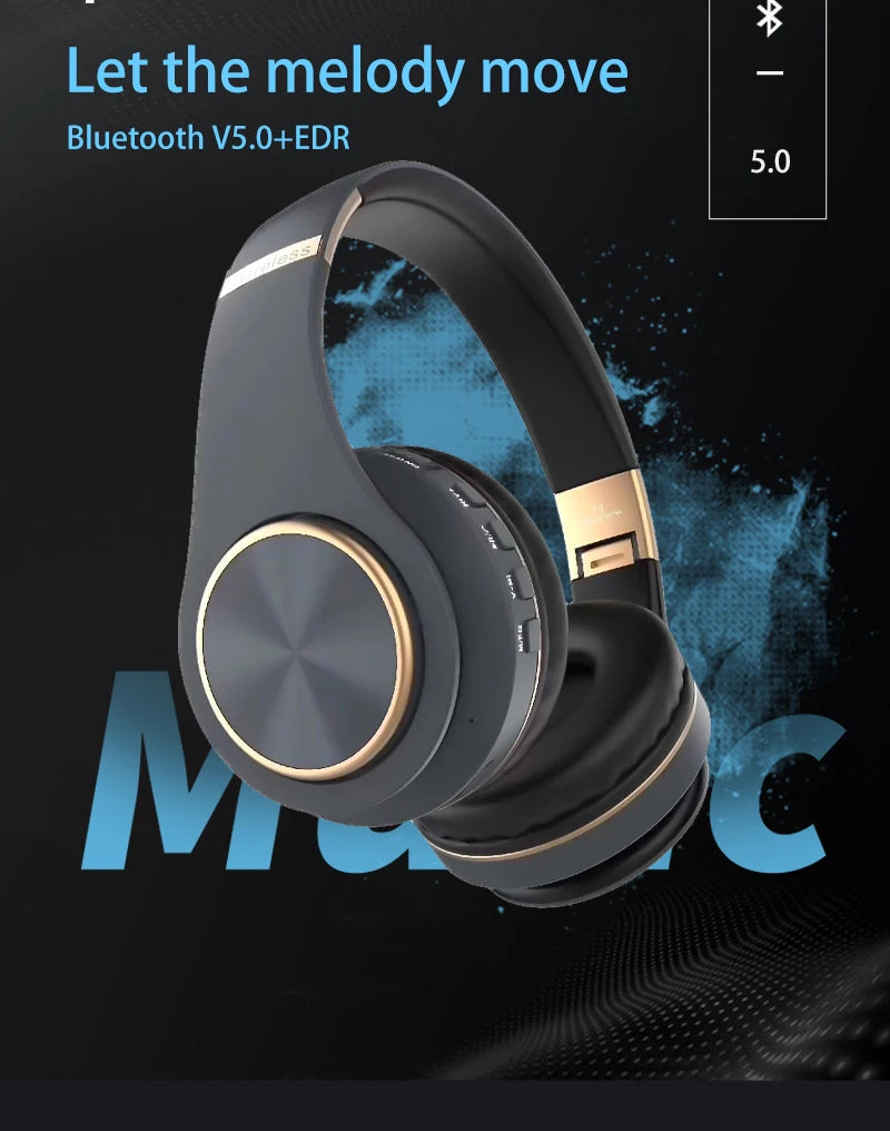 EOENKK T8 Cuffie wireless Bluetooth 5.3 con audio surround stereo, pieghevoli, per sport, a bassa latenza, per gaming, con riduzione del rumore