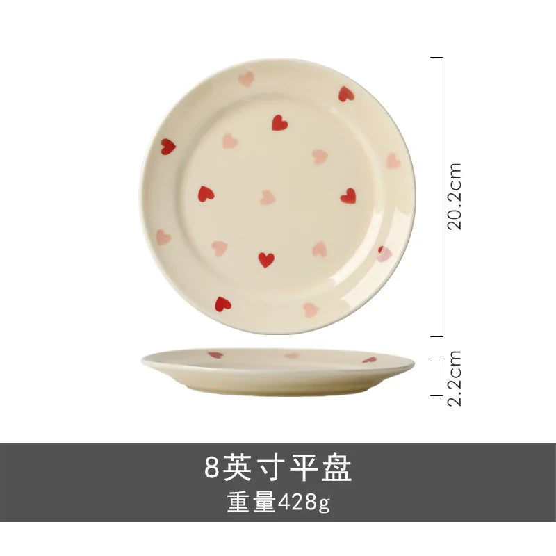 Set di stoviglie in ceramica a forma di cuore, piatto piano, insalatiera di riso, tazza da caffè, amore giapponese, regalo caldo per San Valentino