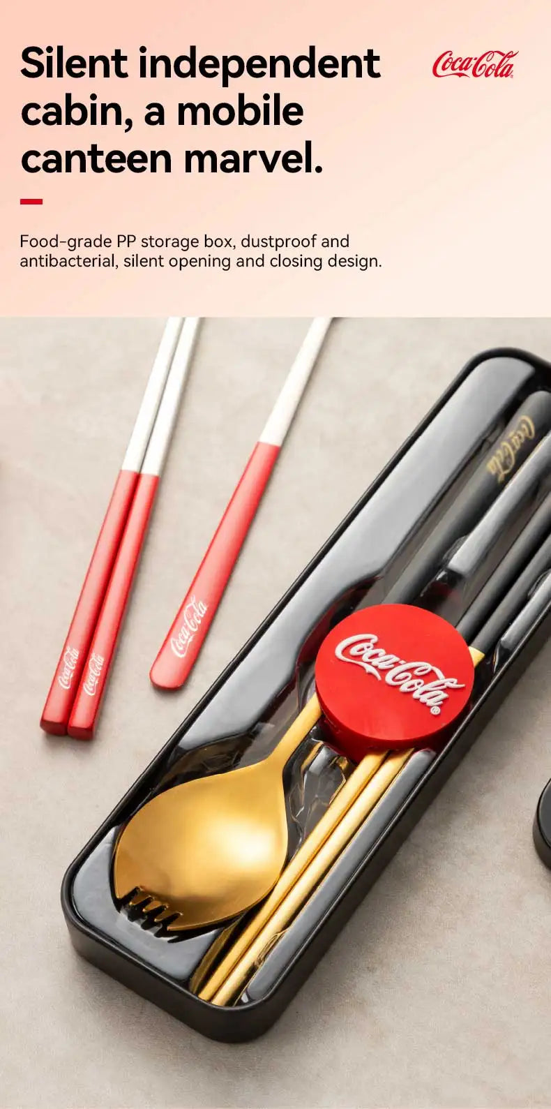 Set di posate portatili Coca Cola in acciaio inossidabile 304, forchetta e cucchiaio da viaggio con custodia per campeggio, picnic, cucina all'aperto, idea regalo