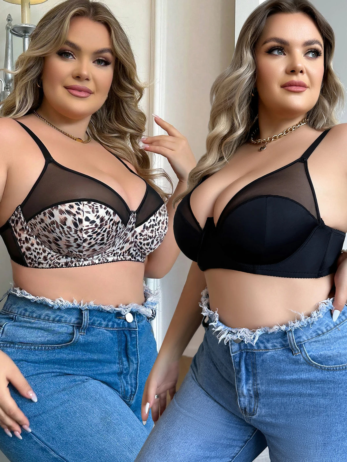 Intimo oversize da donna con pull-up e anti-cedimento Design in pizzo con stampa leopardata nera adatto per donne grassocce XL-4XL A2551
