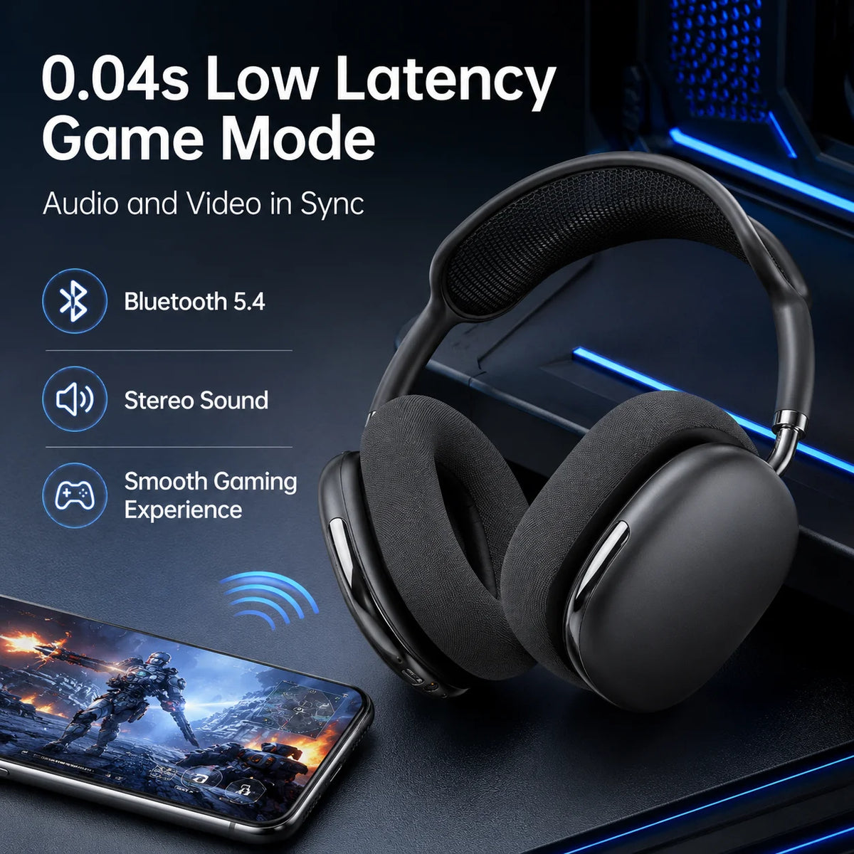 Cuffie Bluetooth ANC Wireless Over-Ear con Cancellazione del Rumore 43dB, Audio HiFi Stereo, 50 Ore di Autonomia, Bluetooth 5.4, Cavo AUX