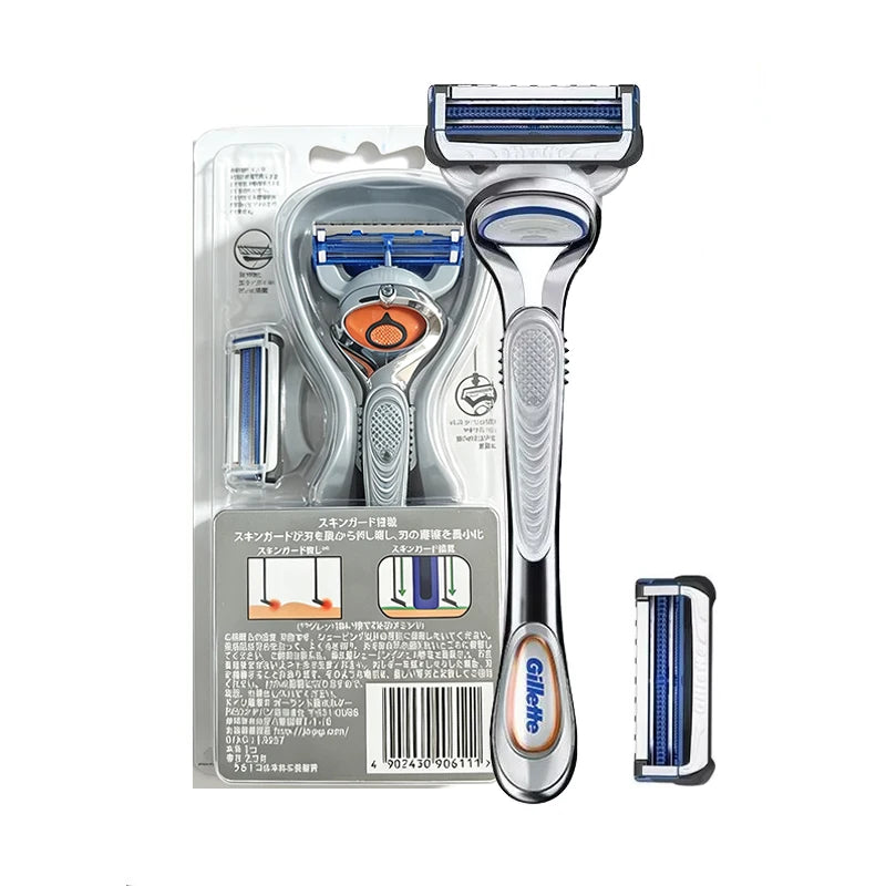 Rasoio manuale Gillette SkinGuard con 2 lame sottili Nano, pettine Skin Guard e strisce lubrificanti per pelli sensibili e acneiche, ideale per principianti.