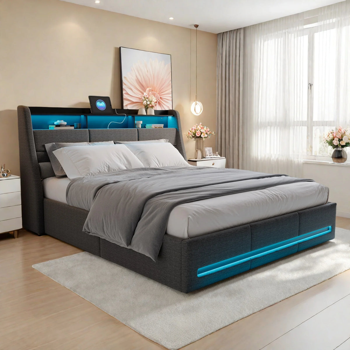Letto imbottito 140/160x200, letto matrimoniale con vano contenitore e struttura a dischi, 140x190 cm, struttura letto per cameretta, per adulti/ragazzi (senza materasso).