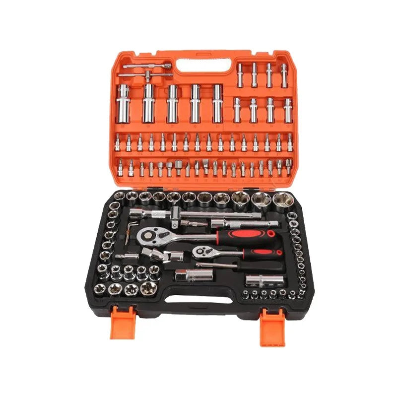 Set di chiavi a bussola da 108 pezzi, kit di chiavi a cricchetto da 1/4" 3/8" 1/2", set di attrezzi per riparazione auto e manutenzione domestica con custodia
