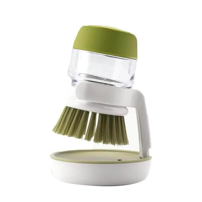 Spazzola per piatti con dispenser di sapone Spazzola per palme Lavaggio dei piatti Spazzole per scrub da cucina con supporto Vassoio antigoccia