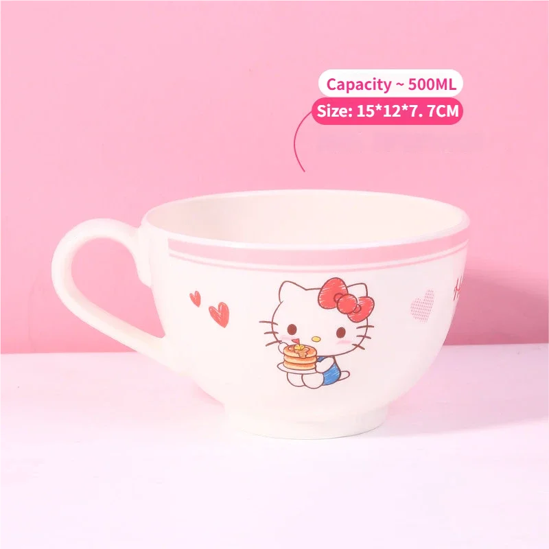 WUHE Set di Stoviglie per Bambini Hello Kitty, Ciotole e Piatti in Melamina, Design Cartoon per Ragazze, Senza BPA, Infrangibile, Lavabile in Lavastoviglie