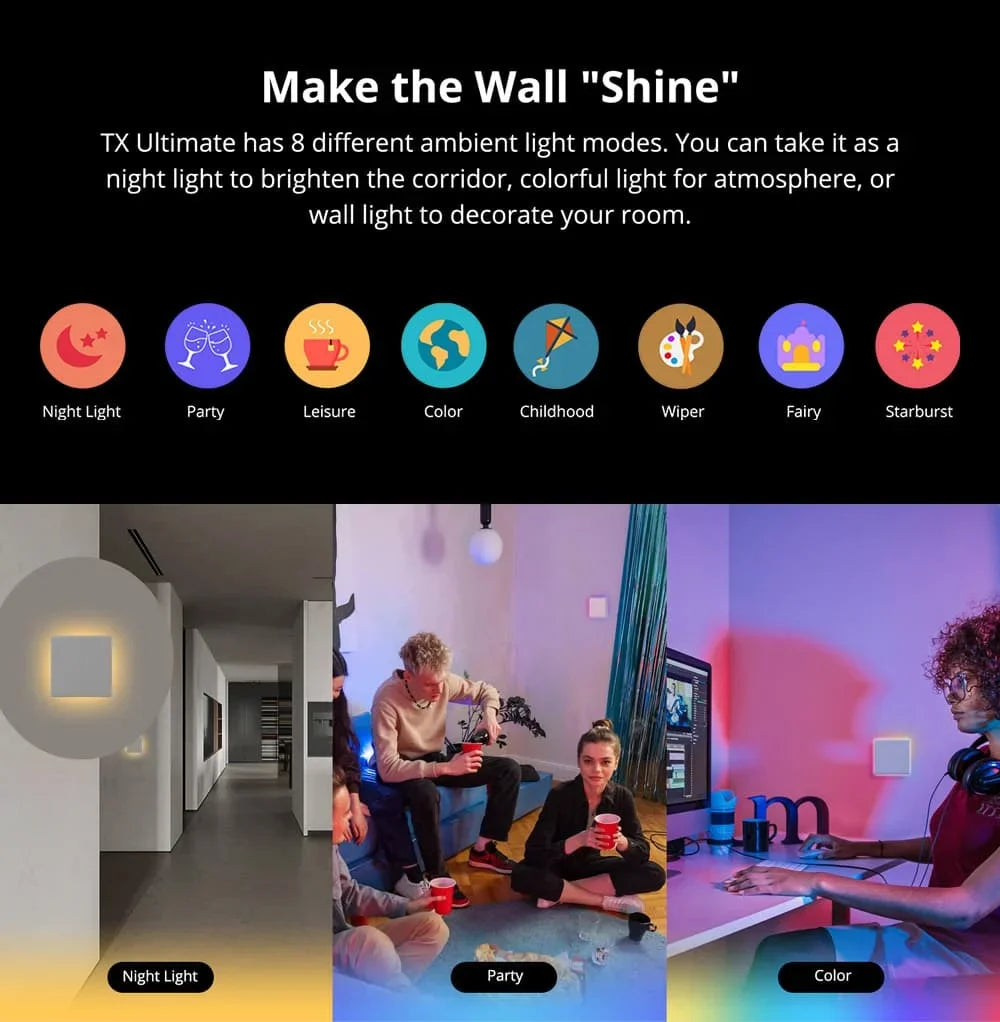 Sonoff TX Ultimate SONOFF T5 Sonoff Interruttore da parete 86/120 Accesso completamente touch Bordo luminoso a LED Multi-sensoriale tramite Alexa Home Smartthings