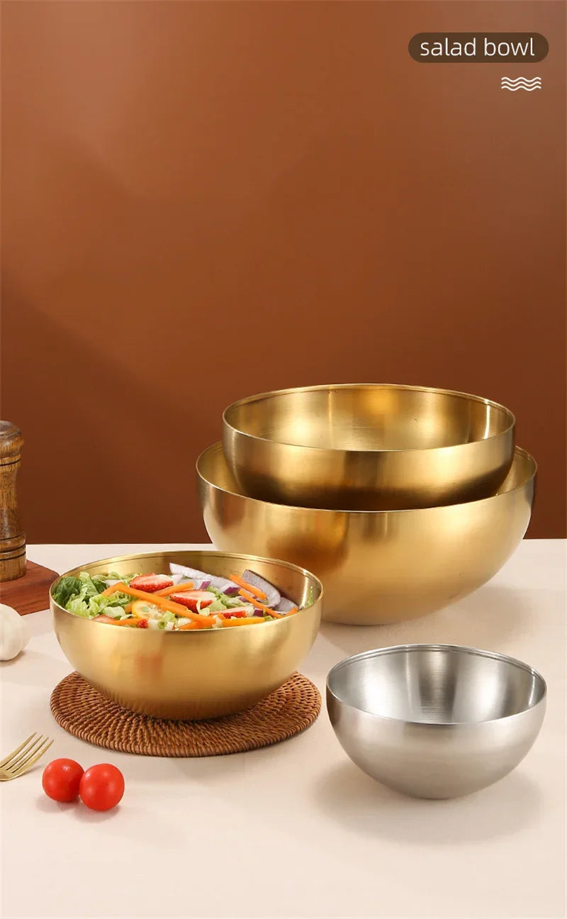 Ciotole per insalata di frutta in acciaio inossidabile spesso 15 cm/20 cm/25 cm Zuppa di riso Noodle Ramen Ciotola Ciotole per miscelazione Contenitore per alimenti Stoviglie da cucina