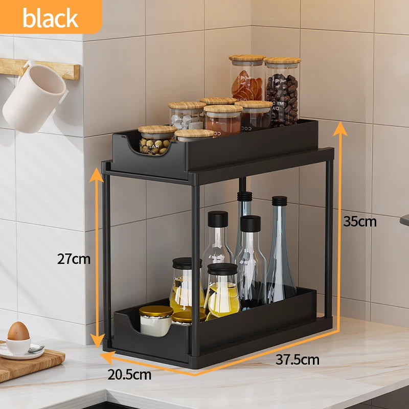 Nuovo Organizzatore Sottolavello a 2 Livelli, Ripiano Scorrevole Estraibile, Scaffale Multifunzione per Cucina e Bagno, Organizzatore Salvaspazio per Armadietti