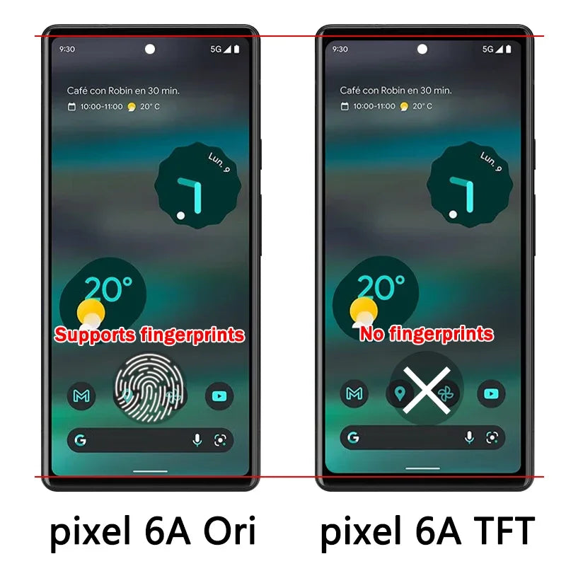 Schermo TFT per Google Pixel 6A, Display LCD Touch Digitizer per Pixel 6a GX7AS GB62Z G1AZG GB17L LCD con Cornice