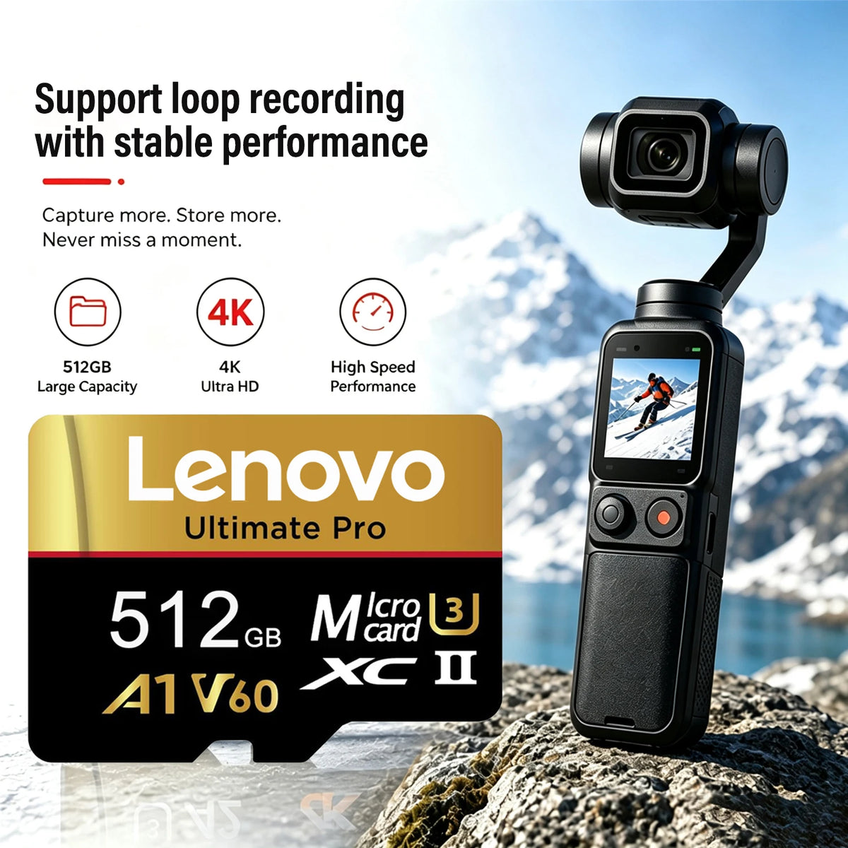 Scheda di memoria Micro SDXC TF Lenovo, alta velocità di trasferimento, UHS-I C10 U3, 64 GB, 128 GB, 256 GB, 512 GB, 1 TB, per PC, laptop e telecamere di sorveglianza.