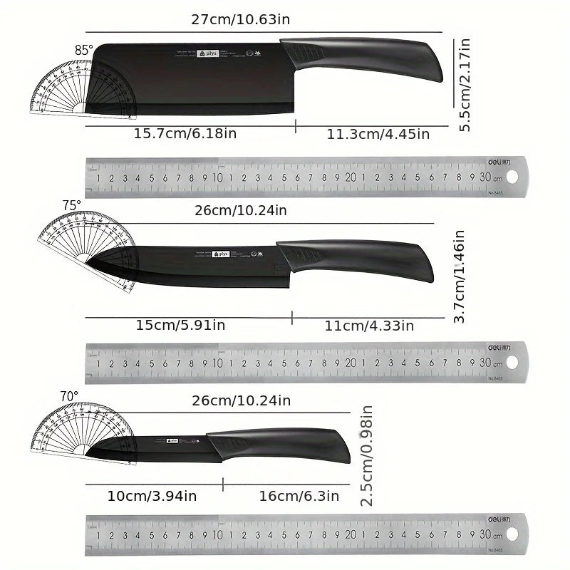 Set di coltelli da cucina, compresi coltello da chef, mannaia e coltello da frutta, con ceppo portacoltelli, adatto per sbucciare carne e verdure