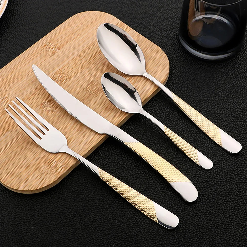 Set di posate in acciaio inossidabile da 16 pezzi - Set di posate nere, lucidate a specchio, lavabili in lavastoviglie, include coltelli, forchette e cucchiai
