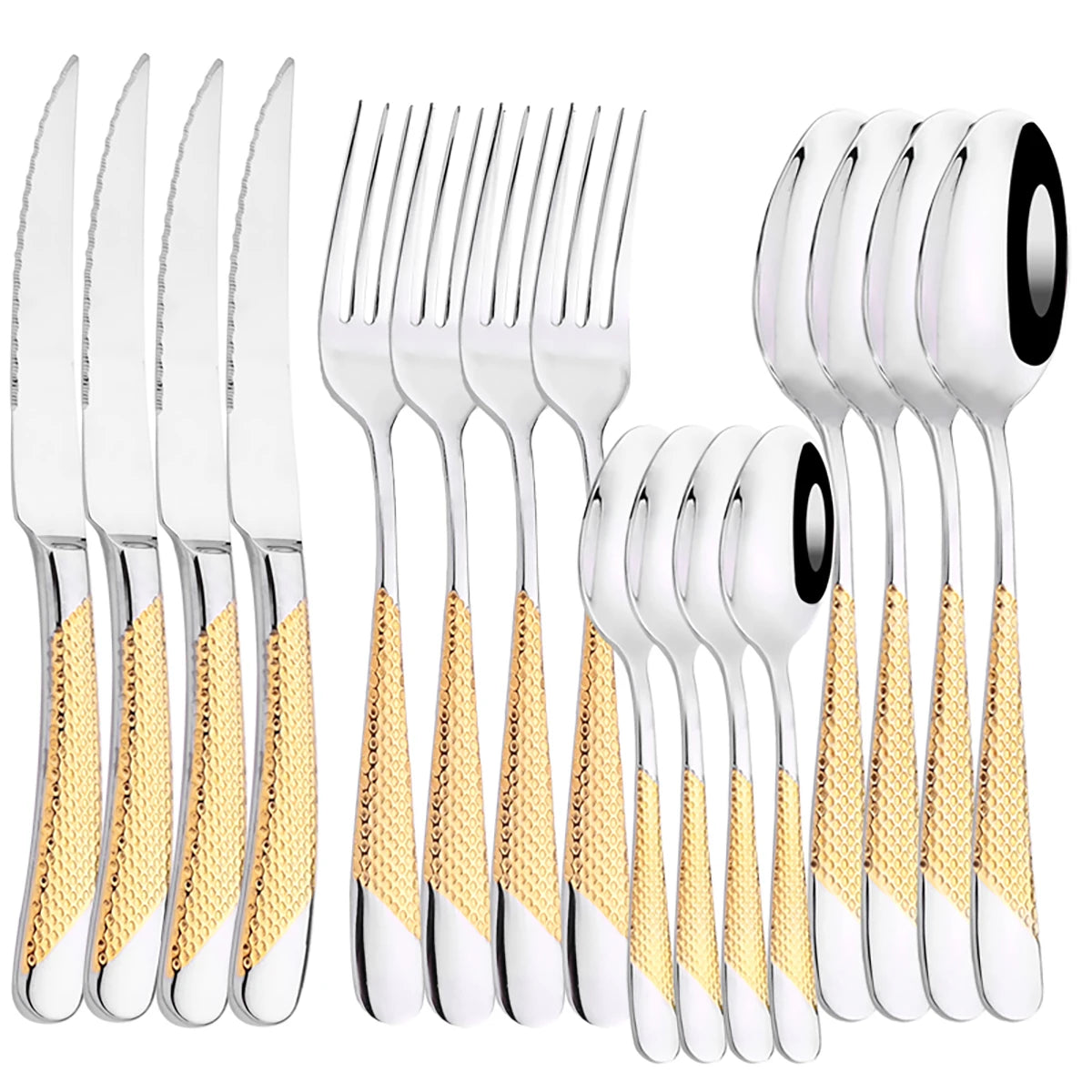 Set di posate in acciaio inossidabile da 16 pezzi - Set di posate nere, lucidate a specchio, lavabili in lavastoviglie, include coltelli, forchette e cucchiai