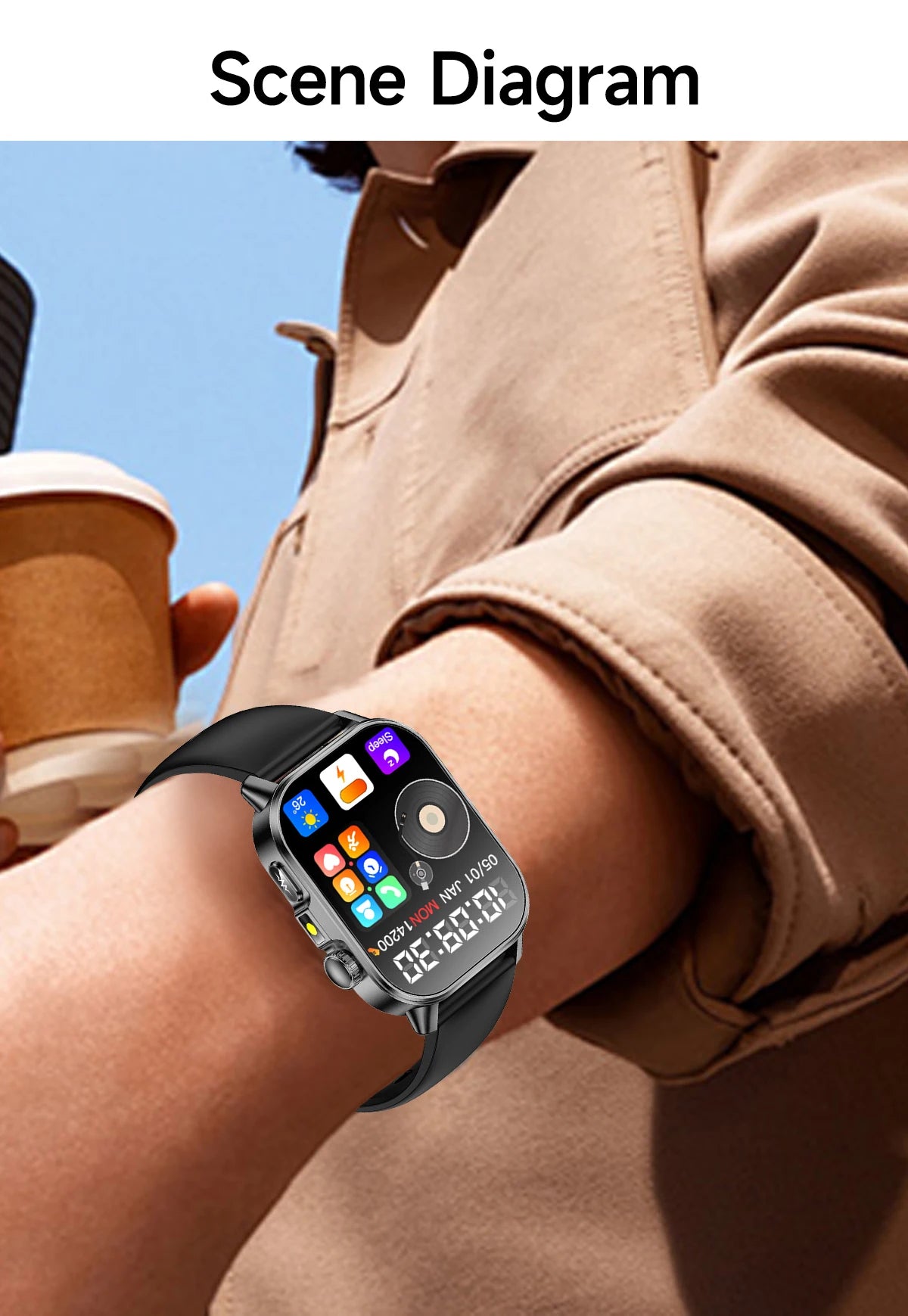 Nuovo Smartwatch per Uomo con Diagnosi ECG Accurata, Misurazione di Pressione Sanguigna, Ossigeno nel Sangue, Grasso nel Sangue, Acido Urico, Temperatura, Chiamate Bluetooth