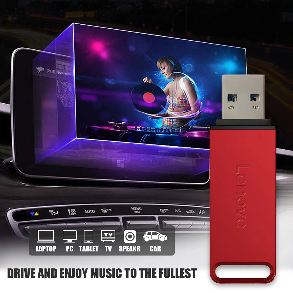 Chiavetta USB Lenovo Mini ad alta velocità, in metallo, resistente e portatile, con capacità di archiviazione di 2 TB/1 TB/512 GB/256 GB/128 GB, ideale per PC, laptop e sistemi audio per auto.