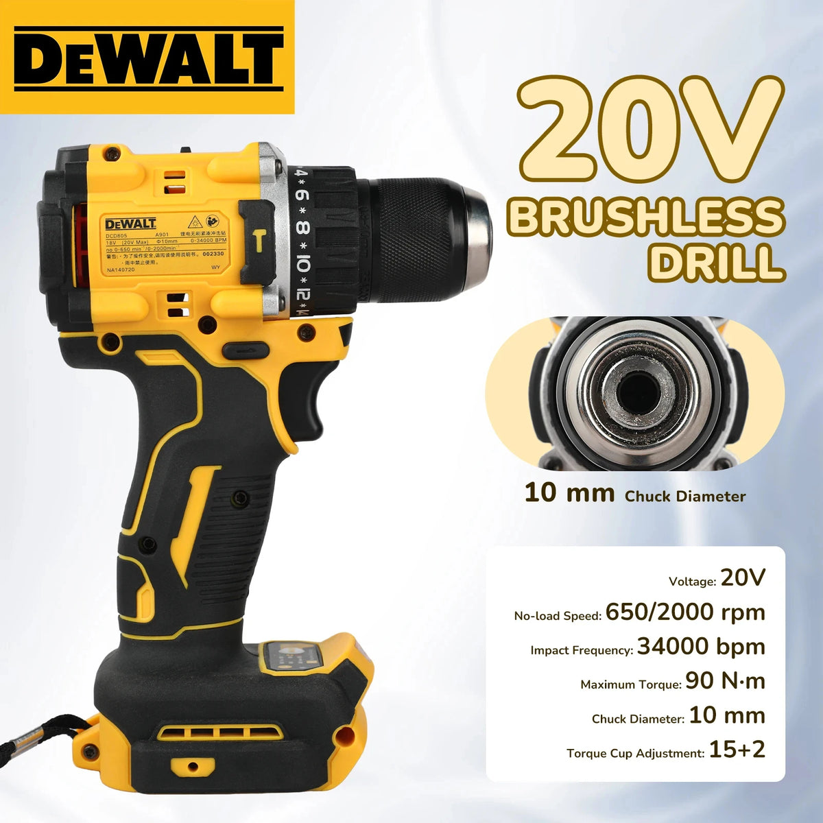 '2026 Nuovo!' DEWALT DCD805 Trapano Avvitatore a Impatto Elettrico Compatto Senza Spazzole, Utensile Elettrico per Batteria al Litio 20V