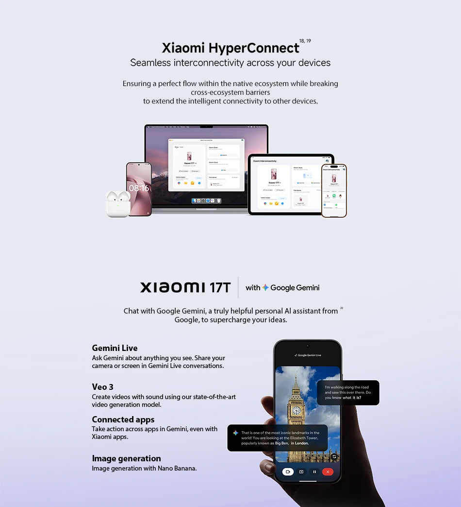 Smartphone Xiaomi 17T Versione Globale MTK Dimensity 8500-Ultra, Fotocamera Leica da 50MP, Display AMOLED da 6,59 pollici a 120Hz con protezione per gli occhi, Batteria da 6500mAh, NFC.