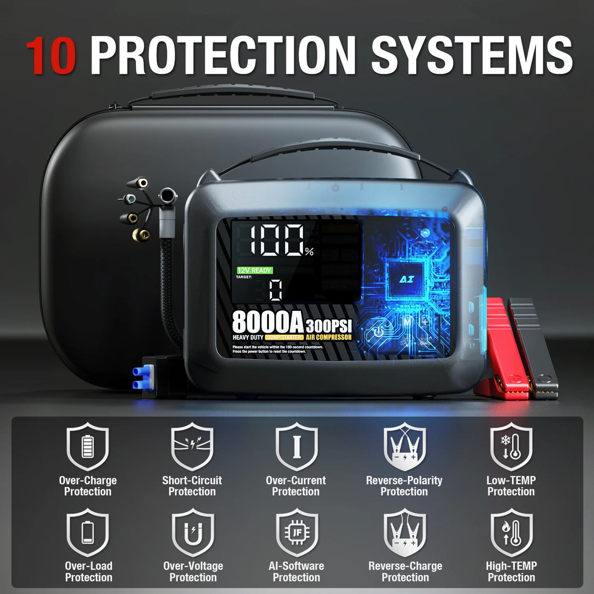 Avviatore di emergenza per auto professionale per impieghi gravosi 8000A con pompa d'aria Potente dispositivo di avviamento per avviamento per batteria per auto 12V