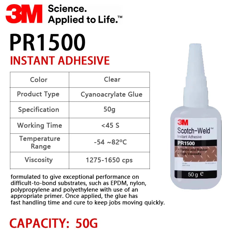 Adesivo Istantaneo Originale 3M PR40 PR100 PR1500 Scotch-Weld per Plastica, Gomma, Guarnizioni, Gioielli, Elettronica, Colla CA a Rapida Asciugatura