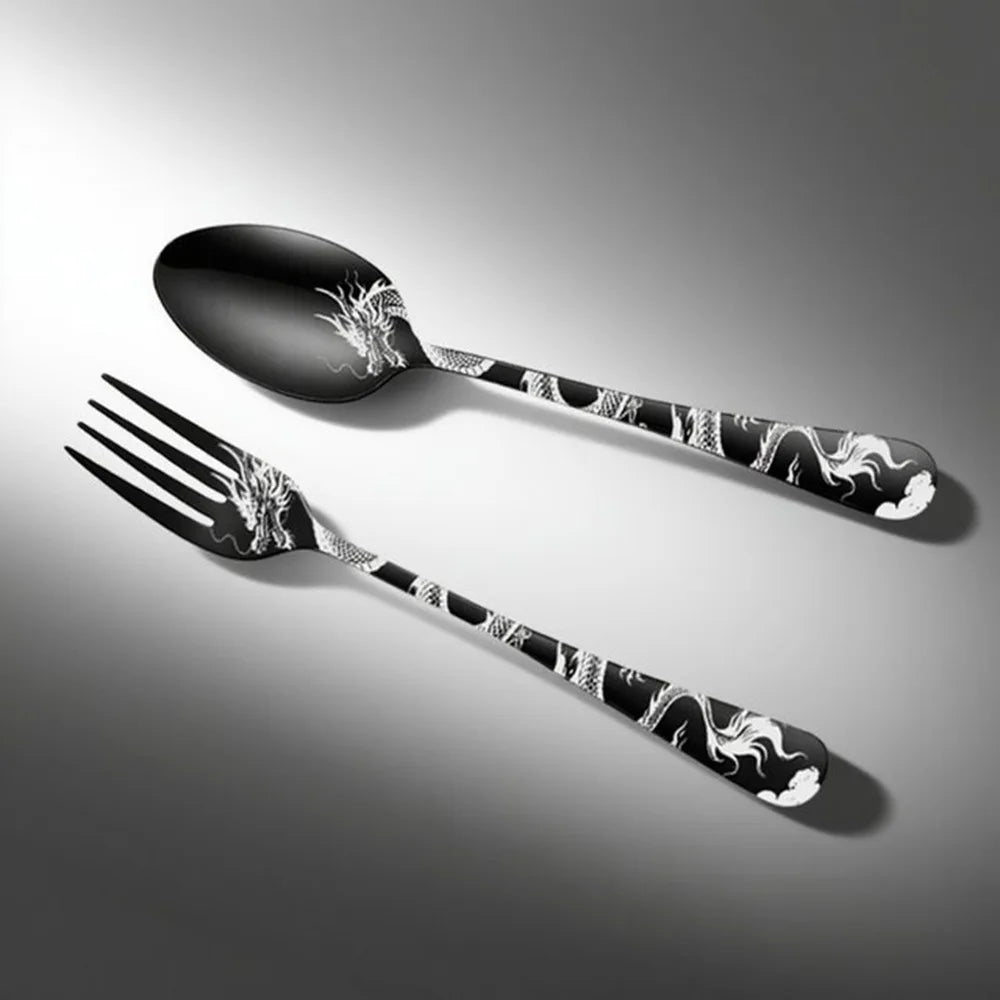 Set di posate in acciaio inossidabile con incisione laser Rose Cat, 4/15/25/40 pezzi, coltello, forchetta, cucchiaio, per coppie, stoviglie per feste