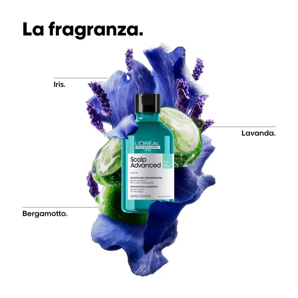 L'Oréal Professionnel Paris Shampoo Lenitivo, Per Cuoio Capelluto Grasso, Contro il Sebo in Eccesso, Effetto Rinfrescante, Con 4% AHA, Anti-Oiliness, Scalp Advanced, 1500 ml