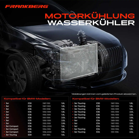 Radiatore Acqua Motore Frankberg 1X per BMW Serie 3 Cabriolet Compact Coupé E36 E30 E34 17111712982 1712996 17111723537