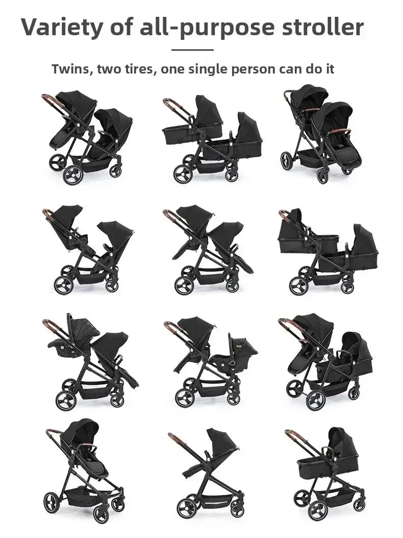 Passeggino Doppio per Bambini da Esterno, Multifunzionale 3-in-1, con Due Seggiolini Auto per Bambini