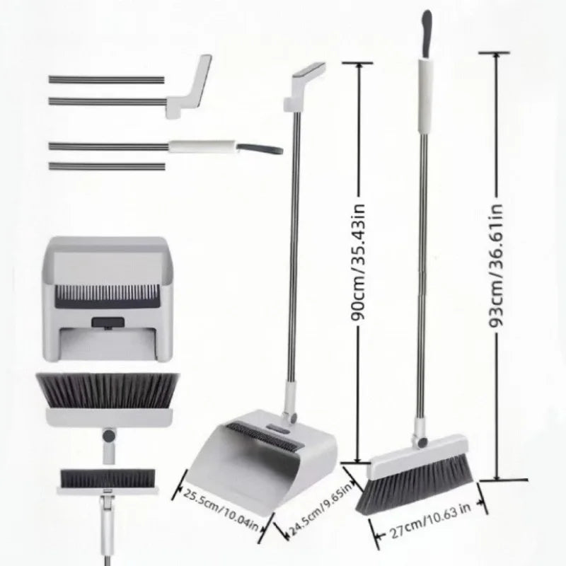 Set 3-in-1 con scopa e paletta, spazzola per pavimenti, kit di pulizia con setole morbide antiaderenti per casa, ufficio, dormitorio, scuola