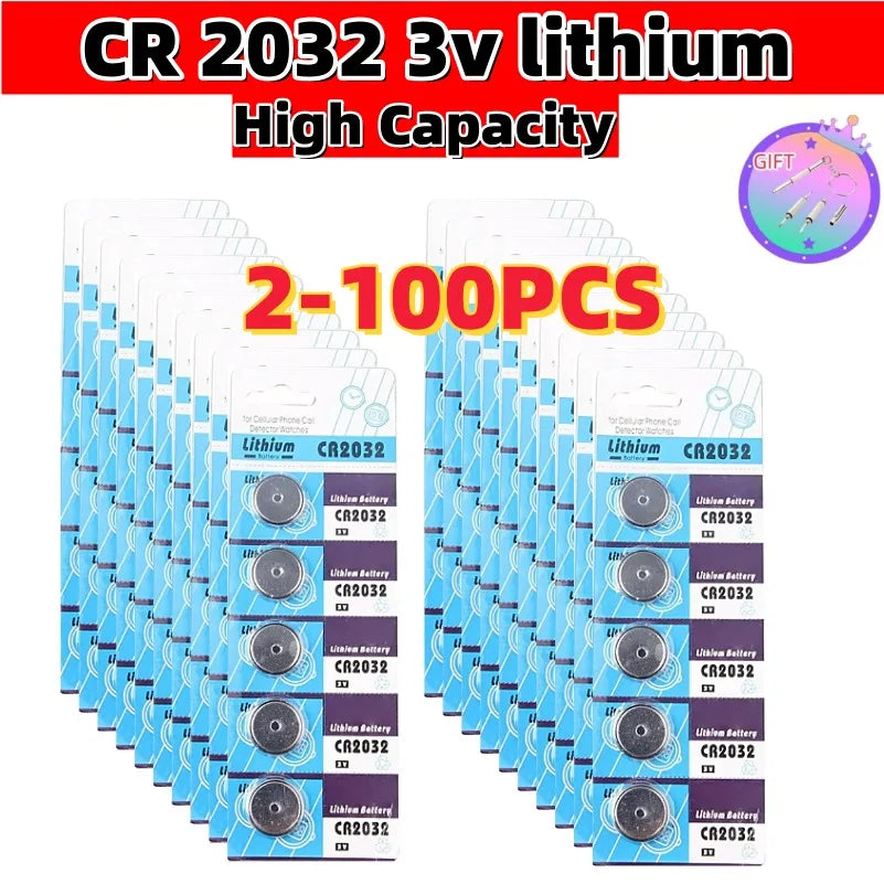 2-100 pezzi 3V CR2032 batteria a bottone batterie al litio moneta orologio computer LED luce giocattolo calcolatrici telecomandate