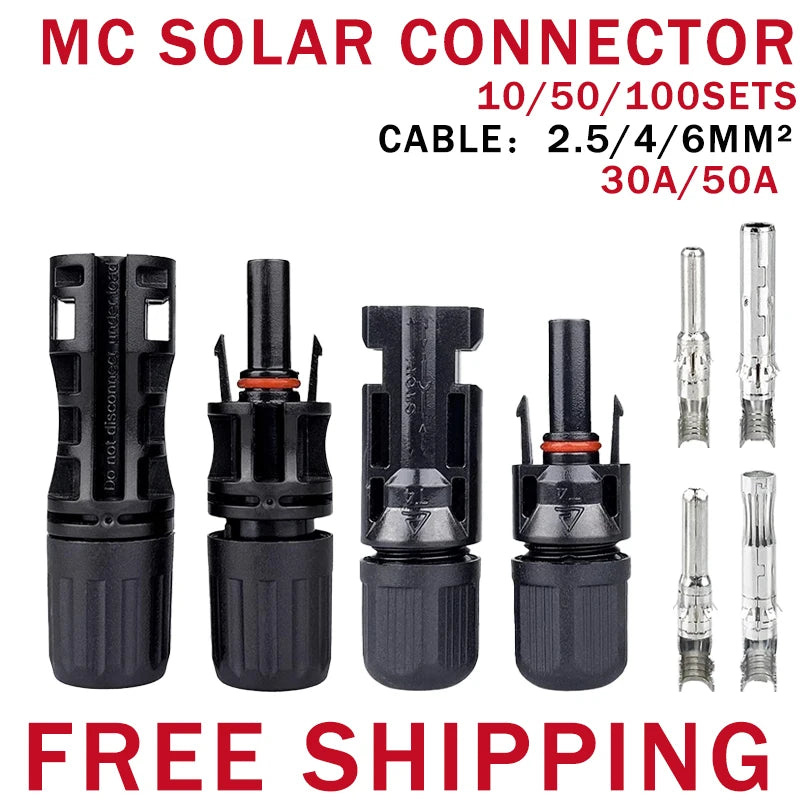10/50/100 set connettore solare spina 30A 50A 1500V per connettore pannello solare resistente ai raggi UV Cina continentale cavo MC 2.5/4/6mm2