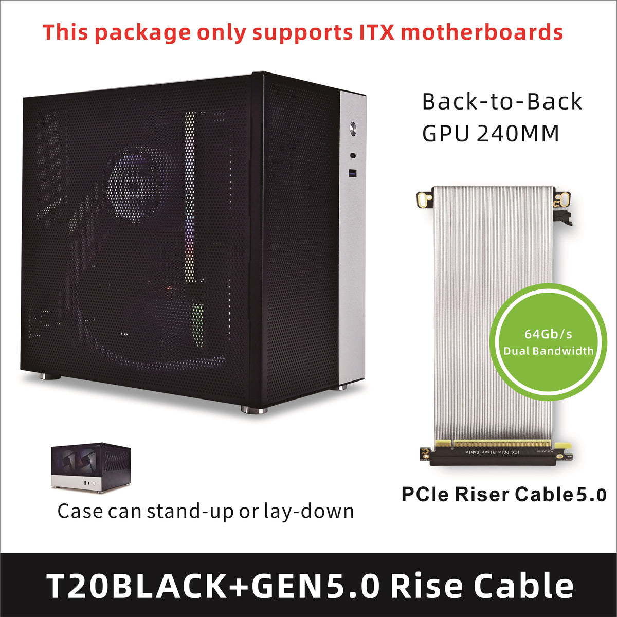 METALFISH T20 Mini ITX Custodia bianca 9L Supporto telaio PC compatto Flex PSU/240mm GPU/100mm Dispositivo di raffreddamento/180 Dispositivo di raffreddamento liquido
