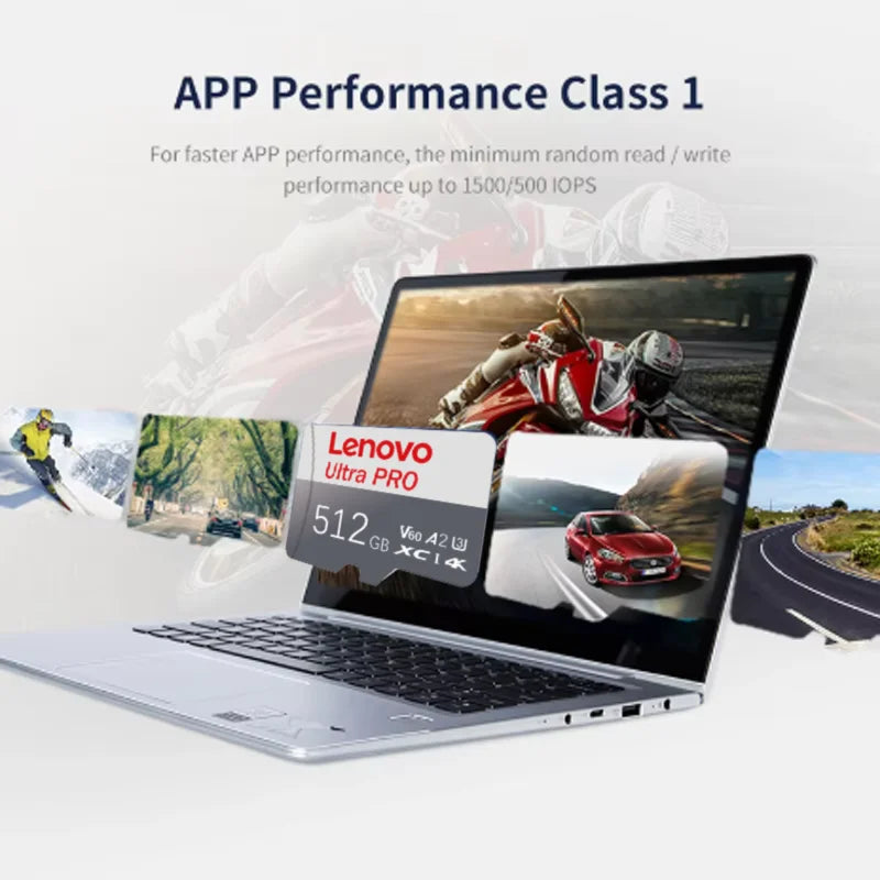Scheda di memoria MicroSD ad alta velocità Lenovo, scheda TF, 1T, 128GB, 256GB, 512GB, classe A2, stabile, per registrazioni 4K, compatibile con DJI Pocket4 Action Cam.