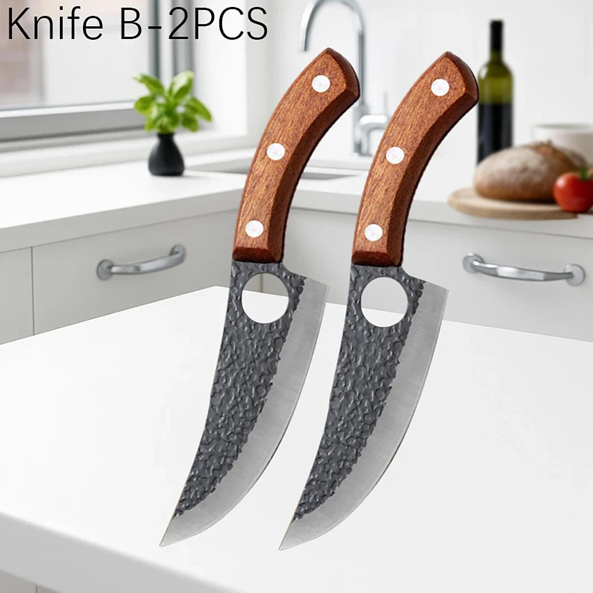 Coltello da Macellaio Professionale Forgiato a Mano con Manico in Legno, Coltello da Disosso in Acciaio Inossidabile, Coltello da Cucina Full Tang
