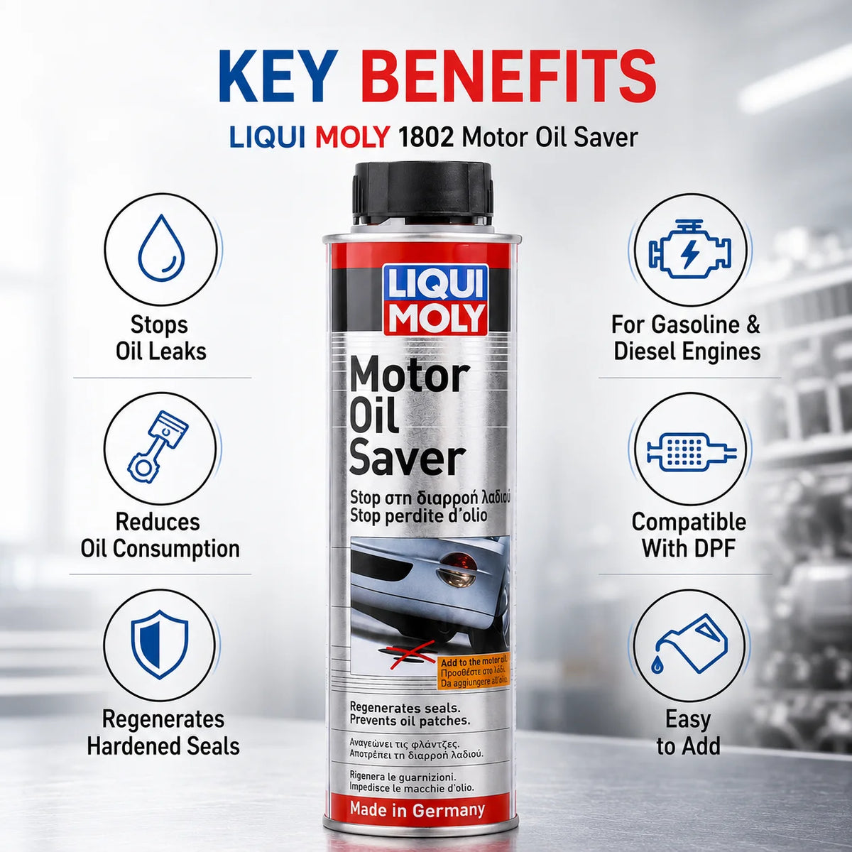 Additivo Liqui Moly per il risparmio dell'olio motore, anti-perdita, riduttore del consumo di olio, ripristina le tenute per il motore dell'auto