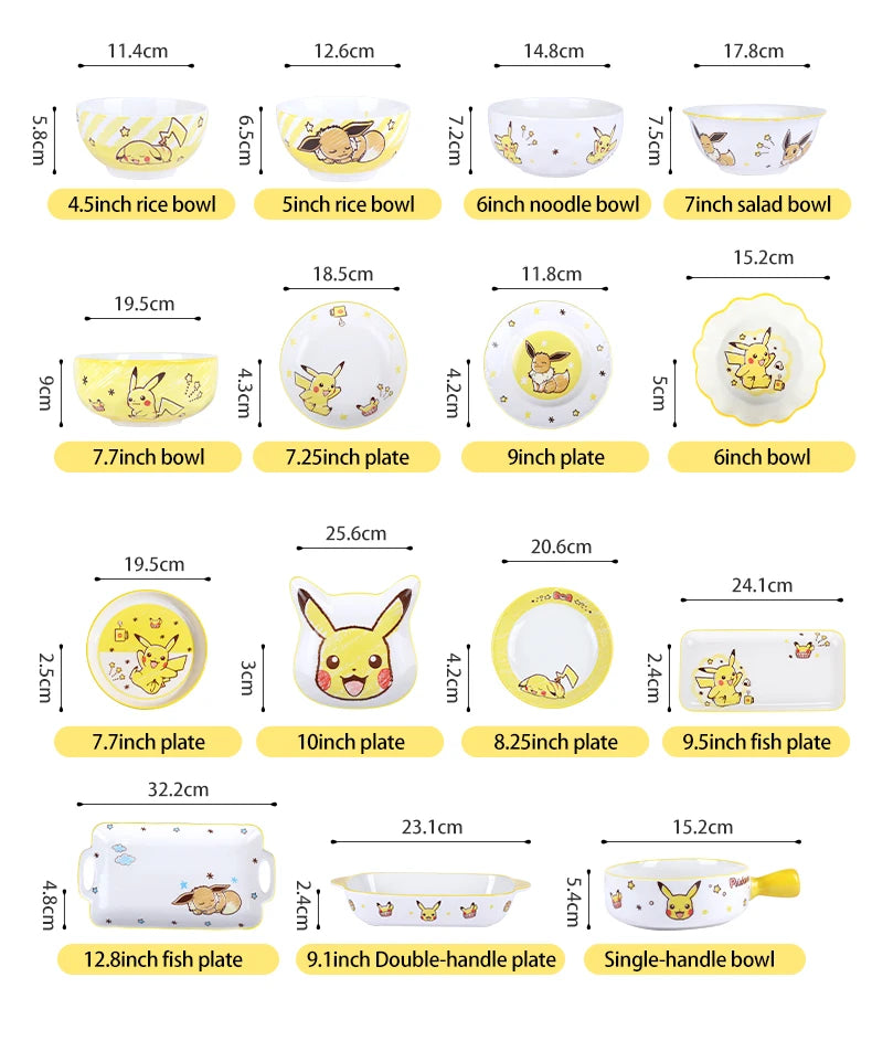 Set di Stoviglie in Ceramica Pokemon SHUNXIANG, Ciotole e Piatti con Motivi Cartoon, Set per Cena, Insalata e Pasta, Adatti al Microonde