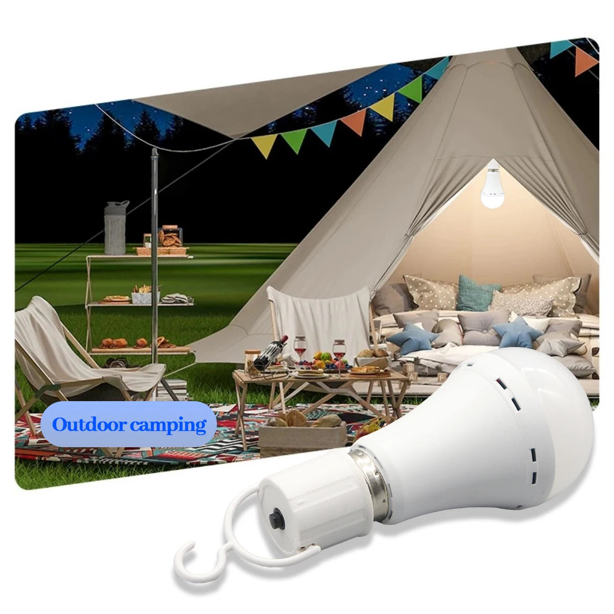 Lampadina LED ricaricabile E27 7W 1500mAh 220V 110V Lampadina di emergenza per alimentazione domestica Lampada da giardino per portico da campeggio in guasto all'aperto